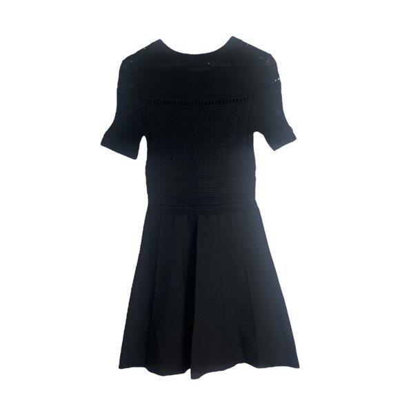 Zara Black Open Knit A-Line Dress Size Medium Cocktail Edgy Dark Academia - Picture 5 of 16